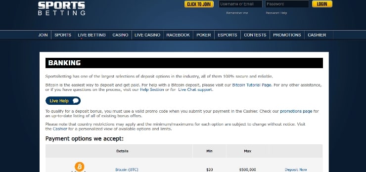 Banking at sportsbetting.ag Canada