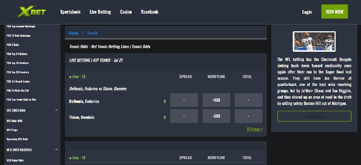 Xbet tennis betting