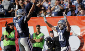 November 6, 2016 - Cleveland, OH, USA - Dallas Cowboys wide receiver Cole Beasley (11) celebrates with quarterback Dak Prescott (4) after scoring on a touchdown pass in the second quarter against the Cleveland Browns on Sunday, Nov. 6, 2016 in FirstEnergy Stadium in Cleveland, Ohio (Photo by Rodger Mallison/Zuma Press/Icon Sportswire)