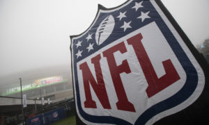30.10.2016. Wembley Stadium, London, England. NFL International Series. Cincinnati Bengals versus Washington Redskins. The NFL logo in the foreground with Wembley Stadium and famous arch enveloped in London fog before the game. (Photo by Roland Harrison/Actionplus/Icon Sportswire) ****NO AGENTS----NORTH AND SOUTH AMERICA SALES ONLY----NO AGENTS----NORTH AND SOUTH AMERICA SALES ONLY****