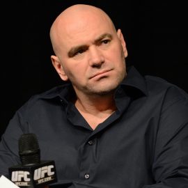 Dana White ponders a question at UFC Fight Pass press      conference