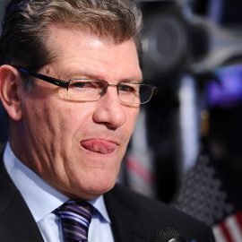 Connecticut Huskies Coaches Geno Auriemma And Kevin
      Ollie Ring The NYSE Closing Bell