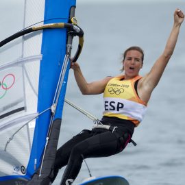 Marina Alabu Neira (ESP) who won Gold Medal today, 07.08.12, in the Medal Race Women's Windsurfer (RSX) event in The London 2012 Olympic Sailing Competition.