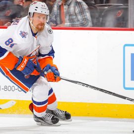 NEWARK, NJ - FEBRUARY 19: Mikhail Grabovski #84 of the New York Islanders in action against the New Jersey Devils at the Prudential Center on February 19, 2016 in Newark, New Jersey. The Islanders defeated the Devils 1-0. (Photo by Jim McIsaac/Getty Images)