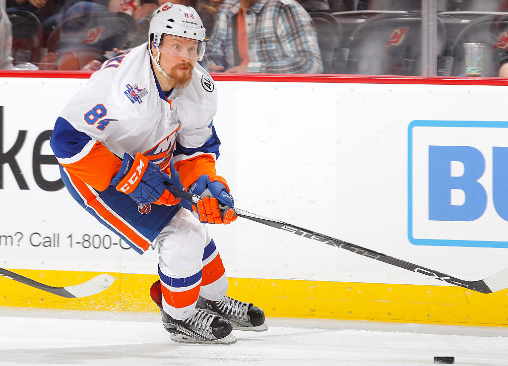 NEWARK, NJ - FEBRUARY 19: Mikhail Grabovski #84 of the New York Islanders in action against the New Jersey Devils at the Prudential Center on February 19, 2016 in Newark, New Jersey. The Islanders defeated the Devils 1-0. (Photo by Jim McIsaac/Getty Images)