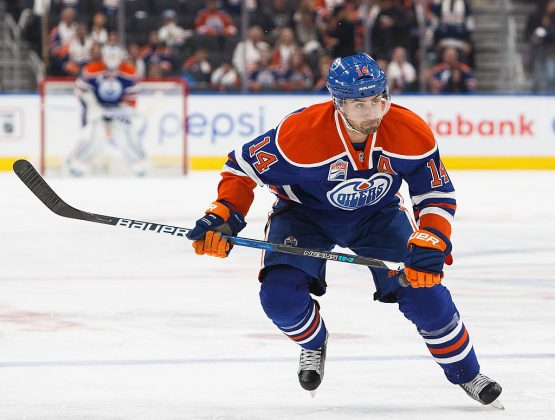 EDMONTON, AB - OCTOBER 16: Jordan Eberle #14 of the Edmonton Oilers skates against the Buffalo Sabres on October 16, 2016 at Rogers Place in Edmonton, Alberta, Canada. (Photo by Codie McLachlan/Getty Images)