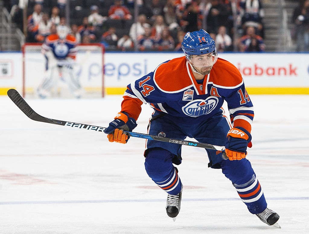 EDMONTON, AB - OCTOBER 16: Jordan Eberle #14 of the Edmonton Oilers skates against the Buffalo Sabres on October 16, 2016 at Rogers Place in Edmonton, Alberta, Canada. (Photo by Codie McLachlan/Getty Images)