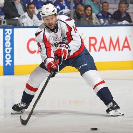 TORONTO,ON - APRIL 23: Justin Williams #14 of the Washington Capitals skates with the puck against the Toronto Maple Leafs in Game Six of the Eastern Conference Quarterfinals during the 2017 NHL Stanley Cup Playoffs at the Air Canada Centre on April 23, 2017 in Toronto, Ontario, Canada. The Capitals defeated the Maple Leafs 2-1 in overtime to win series 4-2. (Photo by Claus Andersen/Getty Images)