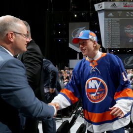 during the 2017 NHL Draft at the United Center on June 24, 2017 in