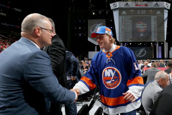 during the 2017 NHL Draft at the United Center on June 24, 2017 in