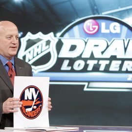 TORONTO - APRIL 13: Deputy Commissioner of the NHL Bill Daly announces the fifth pick to go to the New York Islanders during the NHL Draft Lottery Drawing at the TSN Studio April 13, 2010 in Toronto, Ontario, Canada. (Photo by Abelimages / Getty Images for NHL)