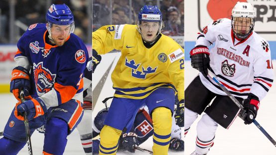 Devon Toews, Sebastian Aho and John Stevens