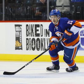 NEW YORK, NY - OCTOBER 26: Mathew Barzal #13 of the New York Islanders skates against the Montreal Canadiens at the Barclays Center on October 26, 2016 in the Brooklyn borough of New York City. The Canadiens defeated the Islanders 3-2. (Photo by Bruce Bennett/Getty Images)