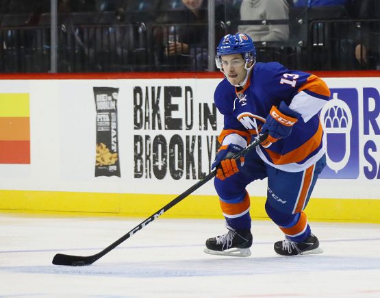 NEW YORK, NY - OCTOBER 26: Mathew Barzal #13 of the New York Islanders skates against the Montreal Canadiens at the Barclays Center on October 26, 2016 in the Brooklyn borough of New York City. The Canadiens defeated the Islanders 3-2. (Photo by Bruce Bennett/Getty Images)