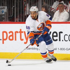 NEWARK, NJ - APRIL 08: Joshua Ho-Sang #66 of the New York Islanders skates against the New Jersey Devils at the Prudential Center on April 8, 2017 in Newark, New Jersey. The Islanders defeated the Devils 4-2. (Photo by Bruce Bennett/Getty Images)