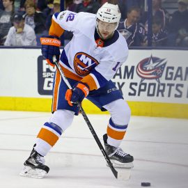 Oct 6, 2017; Columbus, OH, USA; New York Islanders right wing Josh Bailey (12) against the Columbus Blue Jackets at Nationwide Arena. Mandatory Credit: Aaron Doster-USA TODAY Sports