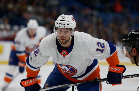 Sep 29, 2017; Buffalo, NY, USA; New York Islanders left wing Josh Bailey (12) against the Buffalo Sabres at KeyBank Center. Mandatory Credit: Timothy T. Ludwig-USA TODAY Sports
