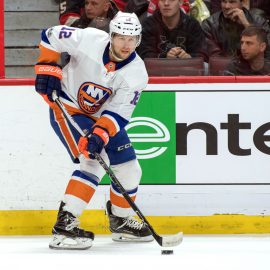 Nov 25, 2017; Ottawa, Ontario, CAN; New York Islanders right wing Josh Bailey (12) skates with the puck in the first period against the Ottawa Senators at Canadian Tire Centre. Mandatory Credit: Marc DesRosiers-USA TODAY Sports