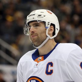 Mar 3, 2018; Pittsburgh, PA, USA; New York Islanders center John Tavares (91) looks on against the Pittsburgh Penguins during the third period at PPG PAINTS Arena. The Penguins won 3-2 in overtime. Mandatory Credit: Charles LeClaire-USA TODAY Sports
