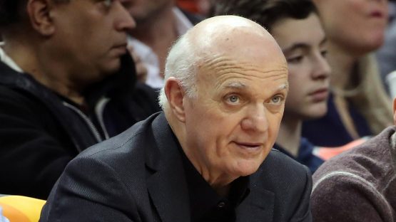 Jan 22, 2017; Toronto, Ontario, CAN; Toronto Maple Leafs general manager Lou Lamoriello and New Yor Yankees general manager Brian Cashman watch the Toronto Raptors play against the Phoenix Suns at Air Canada Centre. Mandatory Credit: Tom Szczerbowski-USA TODAY Sports