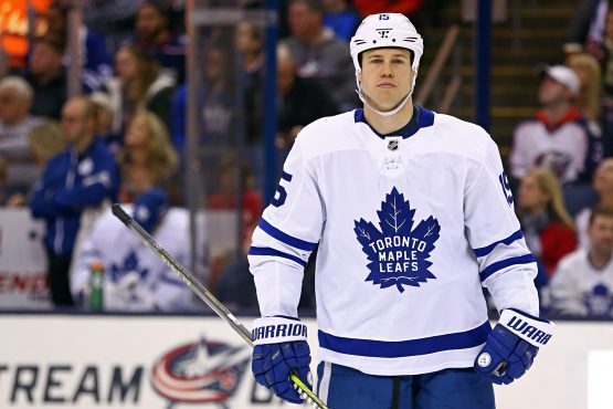 Dec 20, 2017; Columbus, OH, USA; Toronto Maple Leafs left wing Matt Martin (15) against the Columbus Blue Jackets at Nationwide Arena. Mandatory Credit: Aaron Doster-USA TODAY Sports