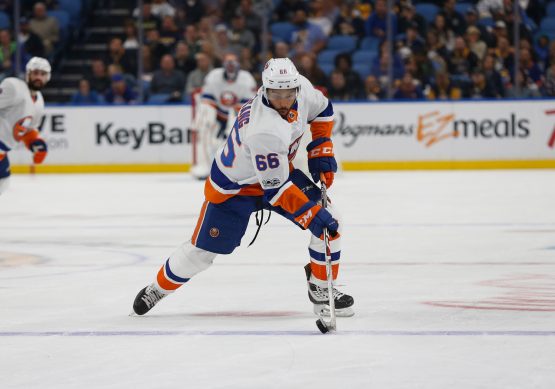 Sep 29, 2017; Buffalo, NY, USA; New York Islanders right wing Josh Ho-Sang (66) against the Buffalo Sabres at KeyBank Center. Mandatory Credit: Timothy T. Ludwig-USA TODAY Sports