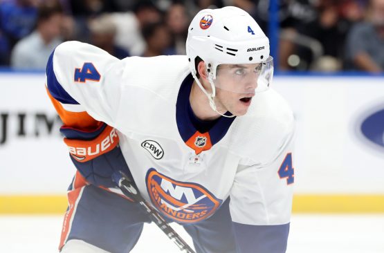 Nov 8, 2018; Tampa, FL, USA; New York Islanders defenseman Thomas Hickey (4) during the third period at Amalie Arena. Mandatory Credit: Kim Klement-USA TODAY Sports