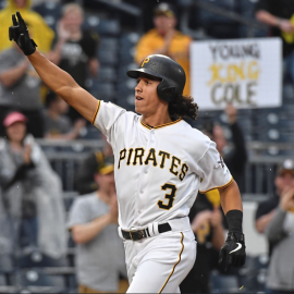 Cole Tucker celebrates his first career Major League home run