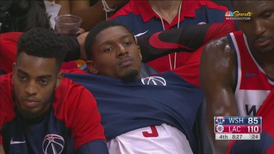 Bradley Beal bench hands behind head sigh sad