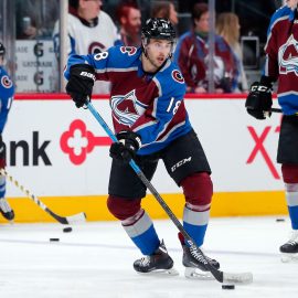 Feb 25, 2019; Denver, CO, USA; Colorado Avalanche center Derick Brassard (18) warms up before the game against the Florida Panthers at the Pepsi Center. Mandatory Credit: Isaiah J. Downing-USA TODAY Sports