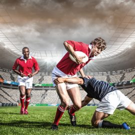 Composite image of rugby stadium