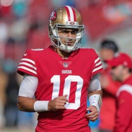 Jimmy Garoppolo runs out for the San Francisco 49ers.