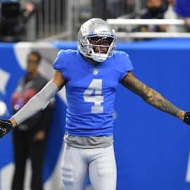 Detroit Lions wide receiver DJ Chark shrugs.