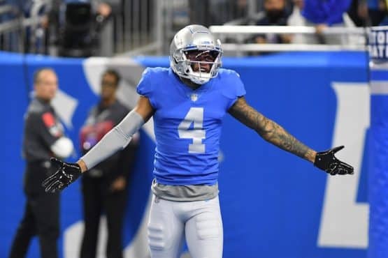 Detroit Lions wide receiver DJ Chark shrugs.