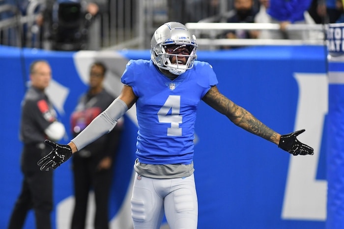 Detroit Lions wide receiver DJ Chark shrugs.