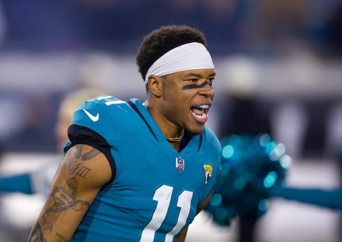 Jacksonville Jaguars wide receiver Marvin Jones Jr. runs.