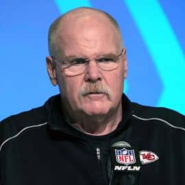 Kansas City Chiefs coach Andy Reid at the podium.