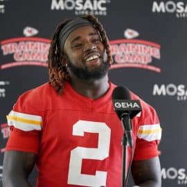 Kansas City Chiefs running back Ronald Jones smiles.