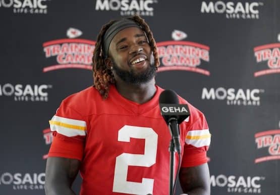 Kansas City Chiefs running back Ronald Jones smiles.