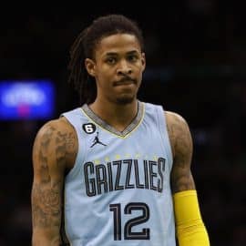 Memphis Grizzlies guard Ja Morant stands and stares.