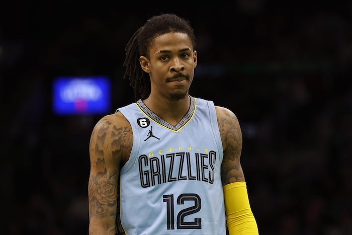 Memphis Grizzlies guard Ja Morant stands and stares.