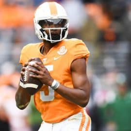 Tennessee quarterback Hendon Hooker throws the ball.