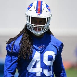 Tremaine Edmunds of the Buffalo Bills stares.