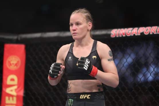 Valentina Shevchenko readies to fight.