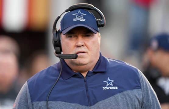 Dallas Cowboys head coach Mike McCarthy stares.