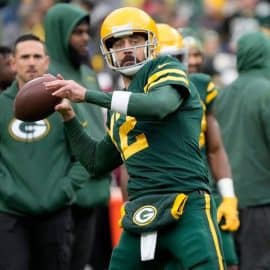 Green Bay Packers quarterback Aaron Rodgers throws a ball.
