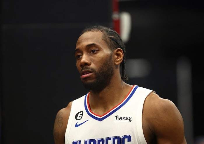 Clippers Kawhi Leonard stands and stares.