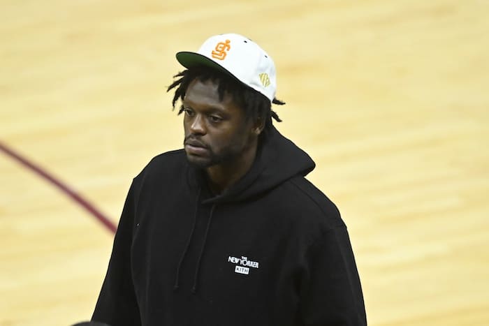New York Knicks forward Julius Randle walks off the court.
