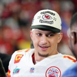 Kansas City Chiefs quarterback Patrick Mahomes poses.