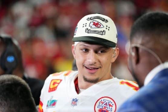 Kansas City Chiefs quarterback Patrick Mahomes poses.